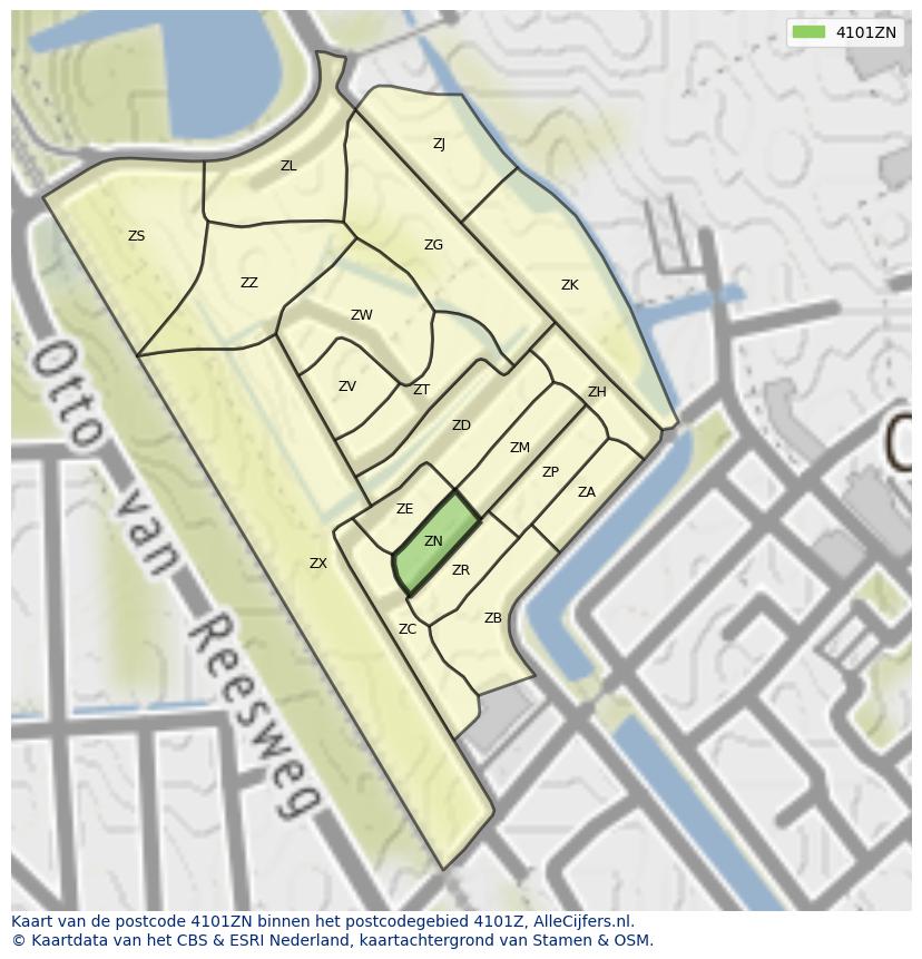 Afbeelding van het postcodegebied 4101 ZN op de kaart.