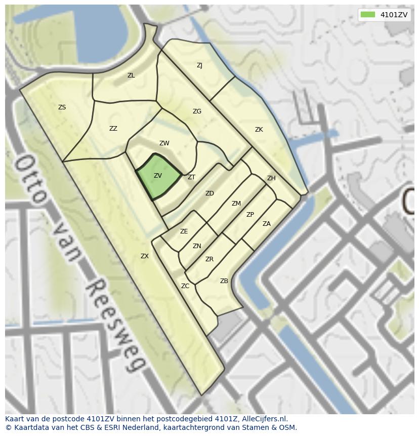 Afbeelding van het postcodegebied 4101 ZV op de kaart.