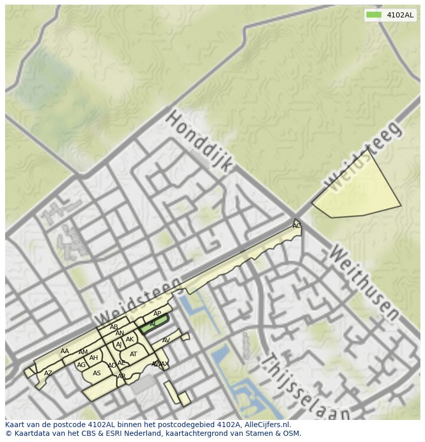 Afbeelding van het postcodegebied 4102 AL op de kaart.