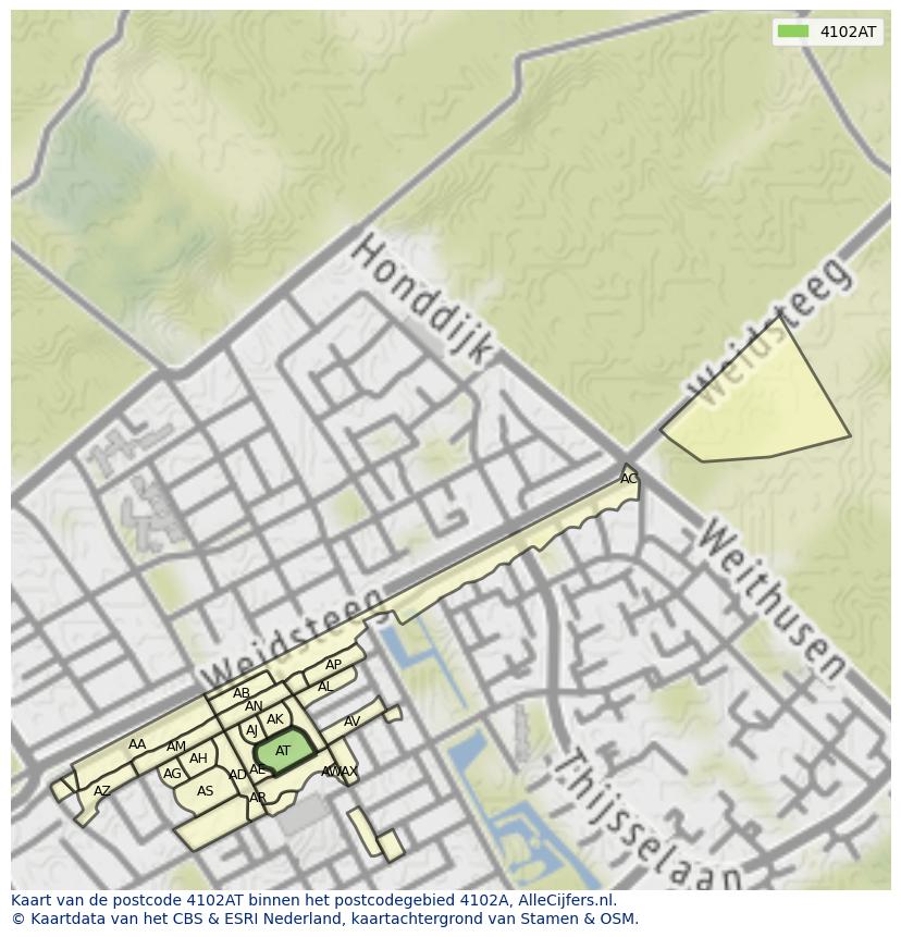 Afbeelding van het postcodegebied 4102 AT op de kaart.