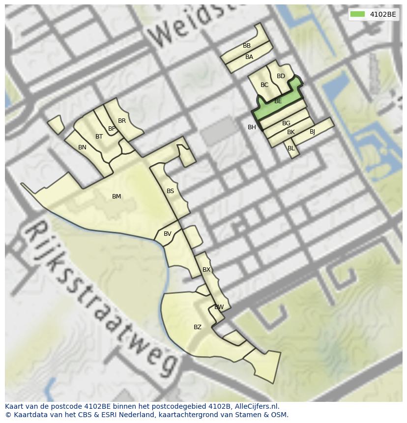 Afbeelding van het postcodegebied 4102 BE op de kaart.