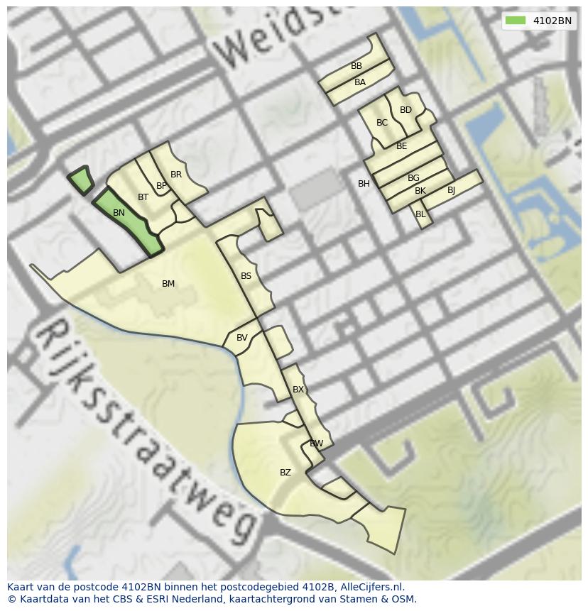 Afbeelding van het postcodegebied 4102 BN op de kaart.