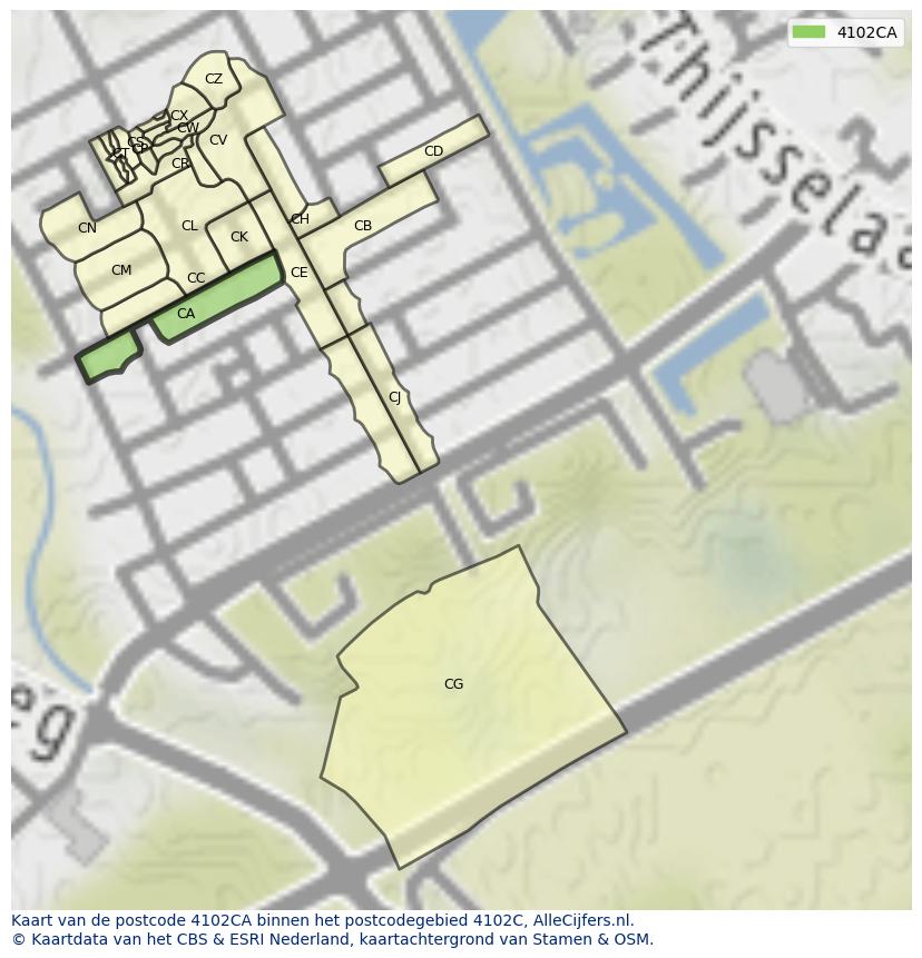 Afbeelding van het postcodegebied 4102 CA op de kaart.