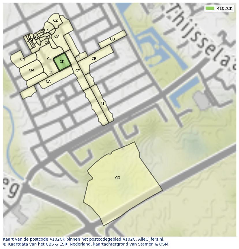 Afbeelding van het postcodegebied 4102 CK op de kaart.