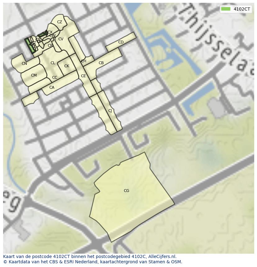 Afbeelding van het postcodegebied 4102 CT op de kaart.