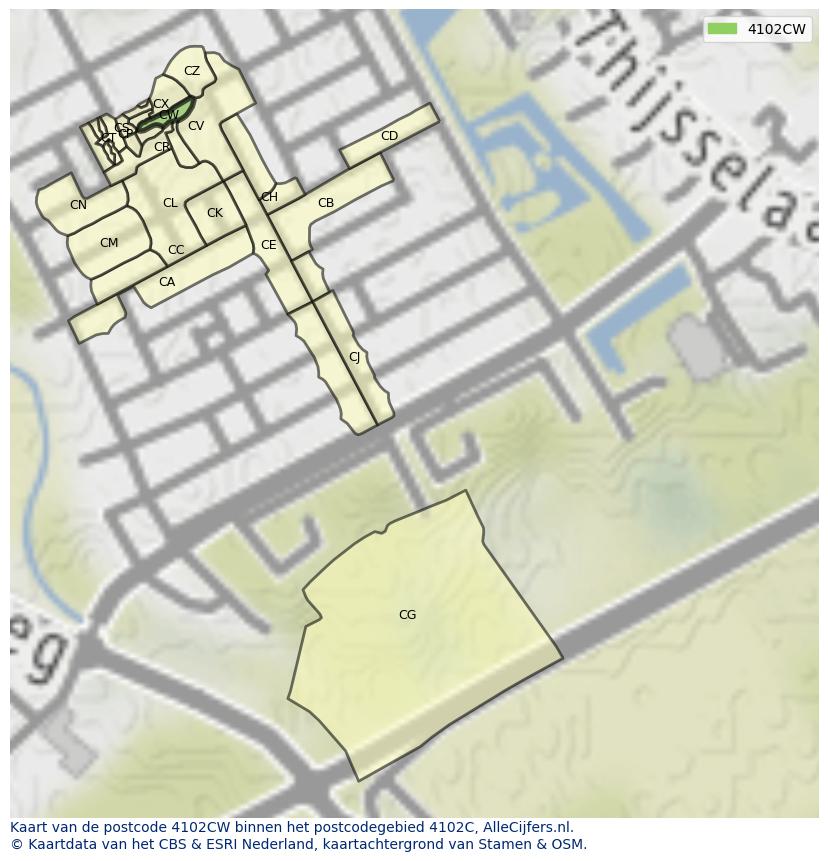 Afbeelding van het postcodegebied 4102 CW op de kaart.
