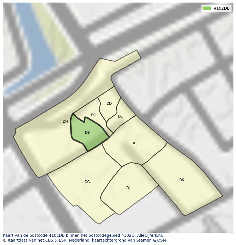 Afbeelding van het postcodegebied 4102 DB op de kaart.