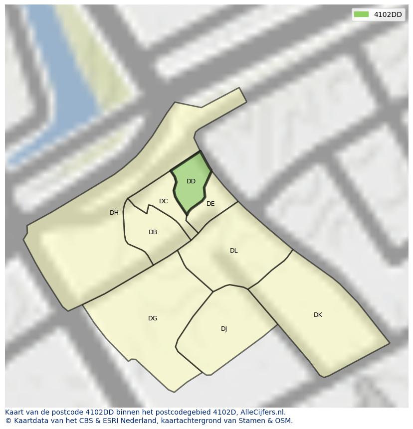 Afbeelding van het postcodegebied 4102 DD op de kaart.