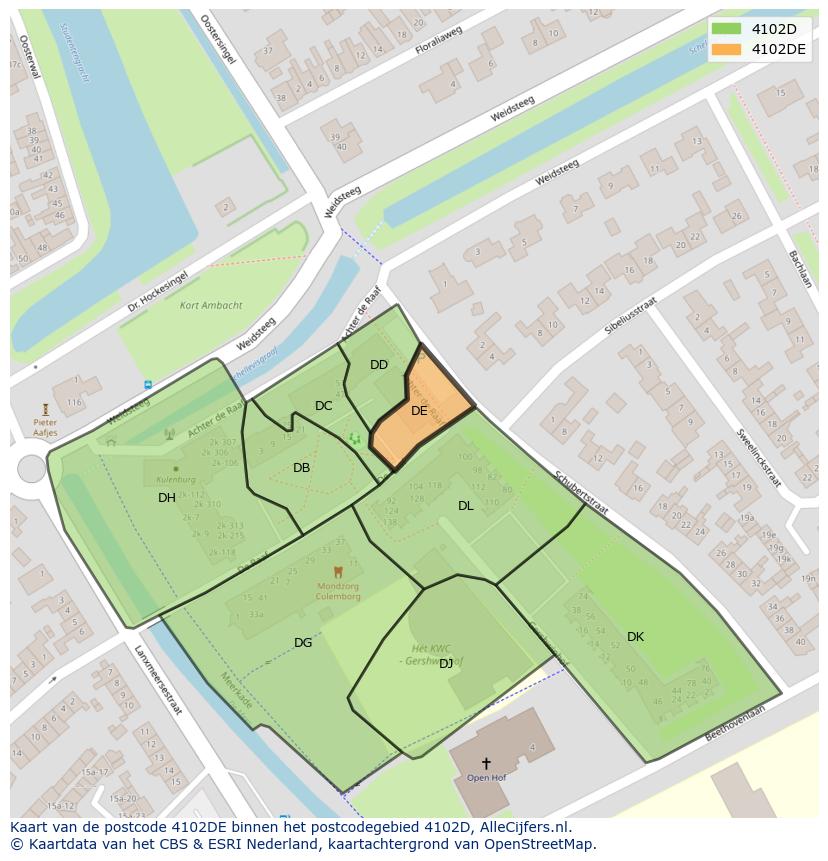 Afbeelding van het postcodegebied 4102 DE op de kaart.