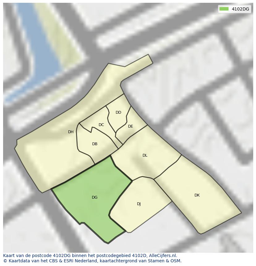 Afbeelding van het postcodegebied 4102 DG op de kaart.