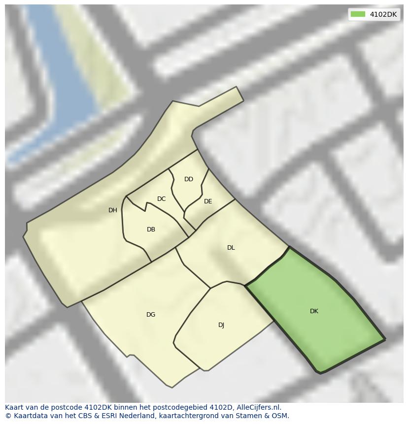 Afbeelding van het postcodegebied 4102 DK op de kaart.