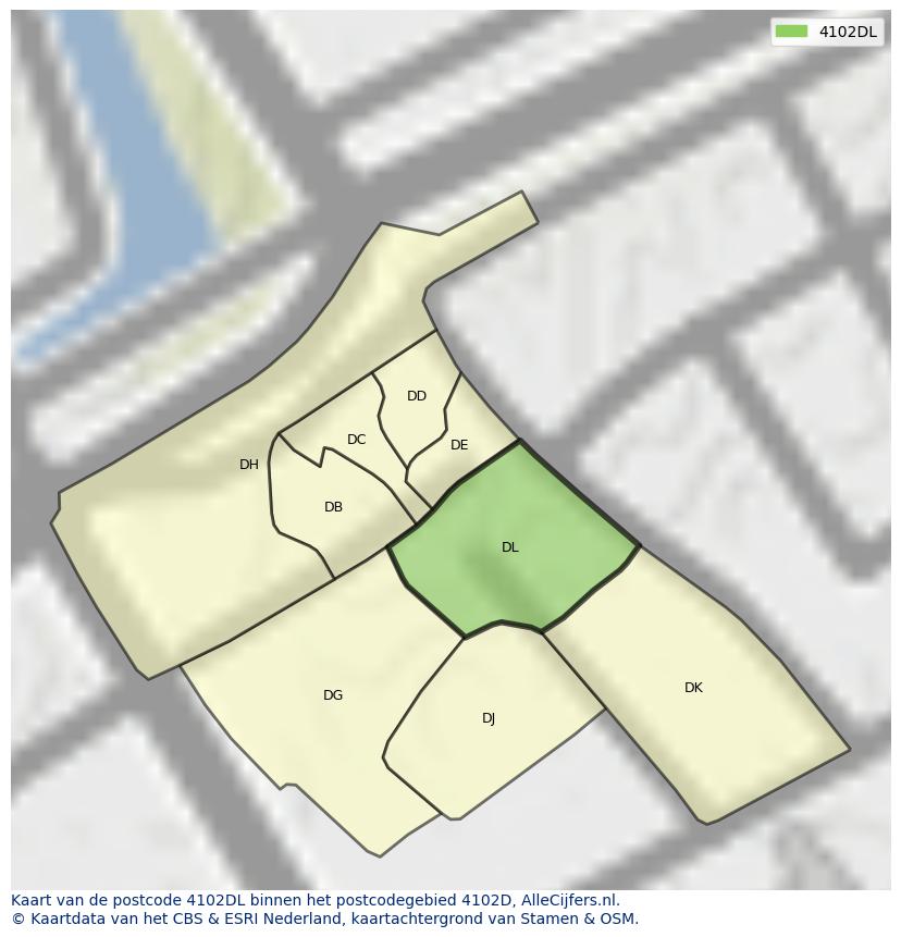 Afbeelding van het postcodegebied 4102 DL op de kaart.