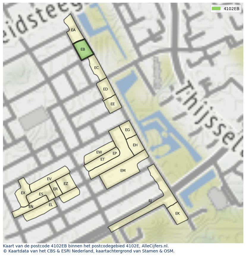 Afbeelding van het postcodegebied 4102 EB op de kaart.
