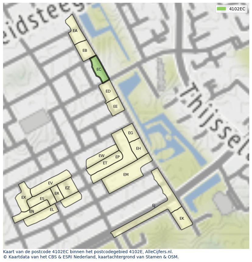 Afbeelding van het postcodegebied 4102 EC op de kaart.