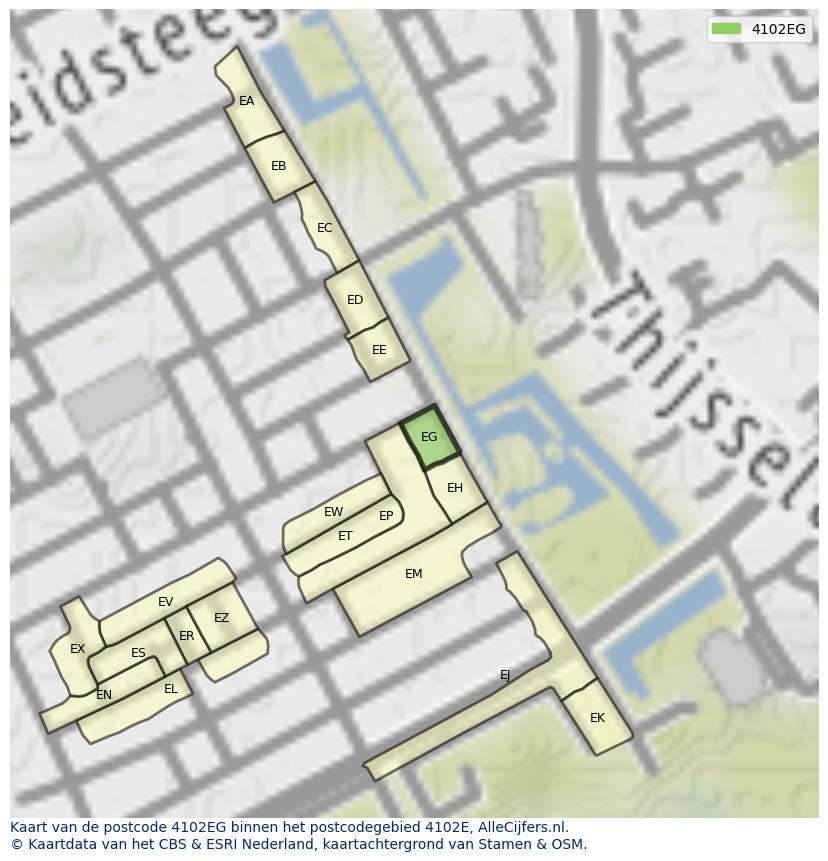 Afbeelding van het postcodegebied 4102 EG op de kaart.