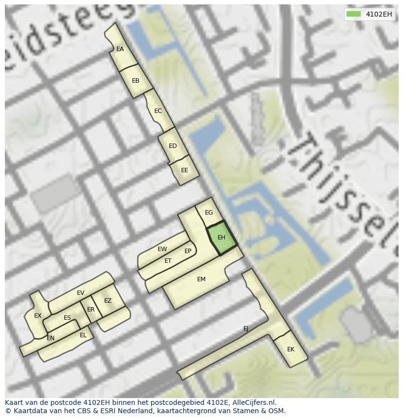 Afbeelding van het postcodegebied 4102 EH op de kaart.