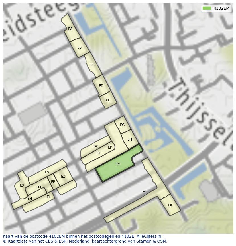 Afbeelding van het postcodegebied 4102 EM op de kaart.