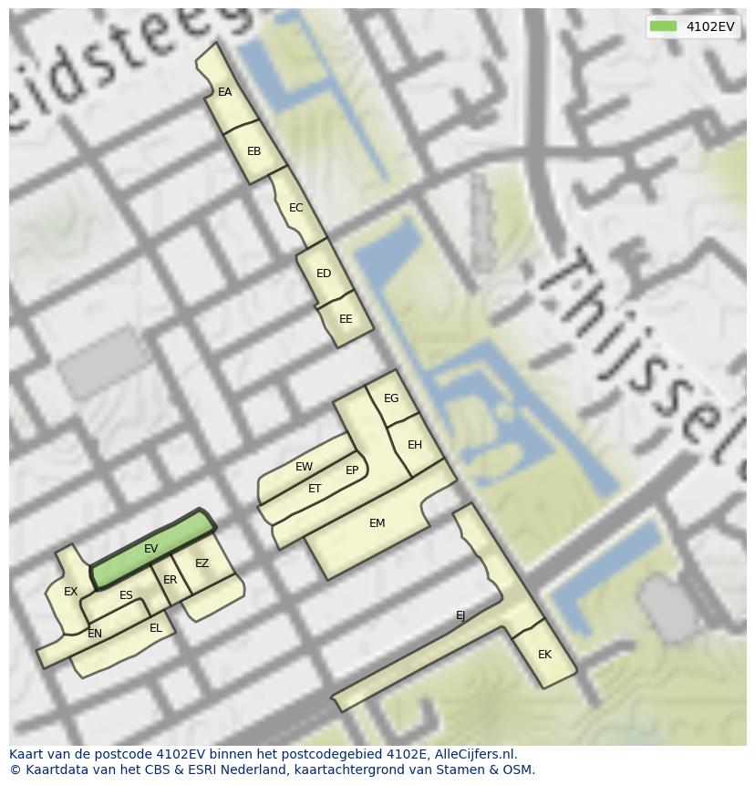 Afbeelding van het postcodegebied 4102 EV op de kaart.