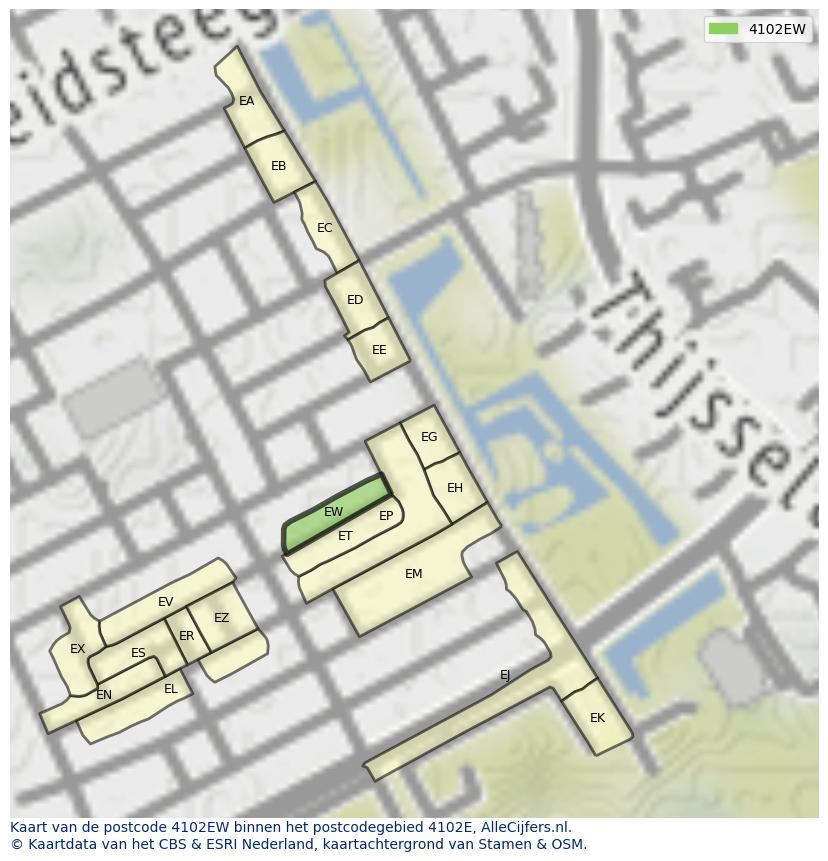Afbeelding van het postcodegebied 4102 EW op de kaart.
