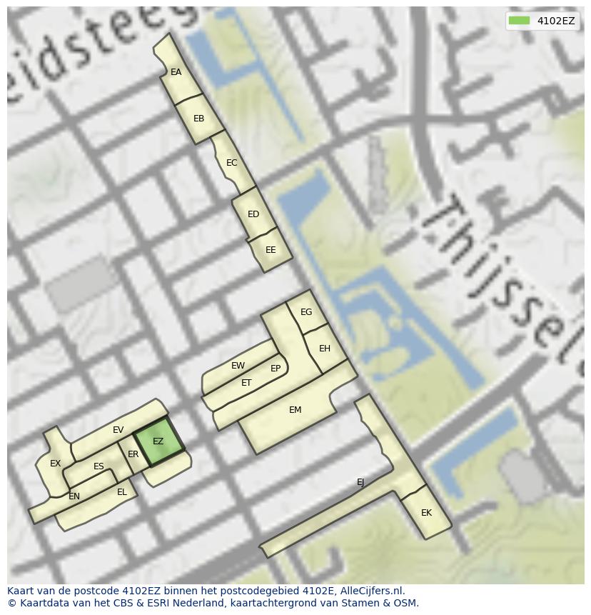 Afbeelding van het postcodegebied 4102 EZ op de kaart.