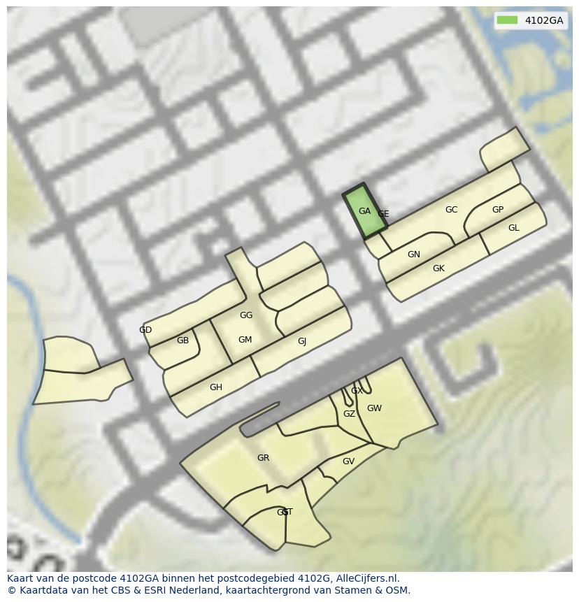 Afbeelding van het postcodegebied 4102 GA op de kaart.