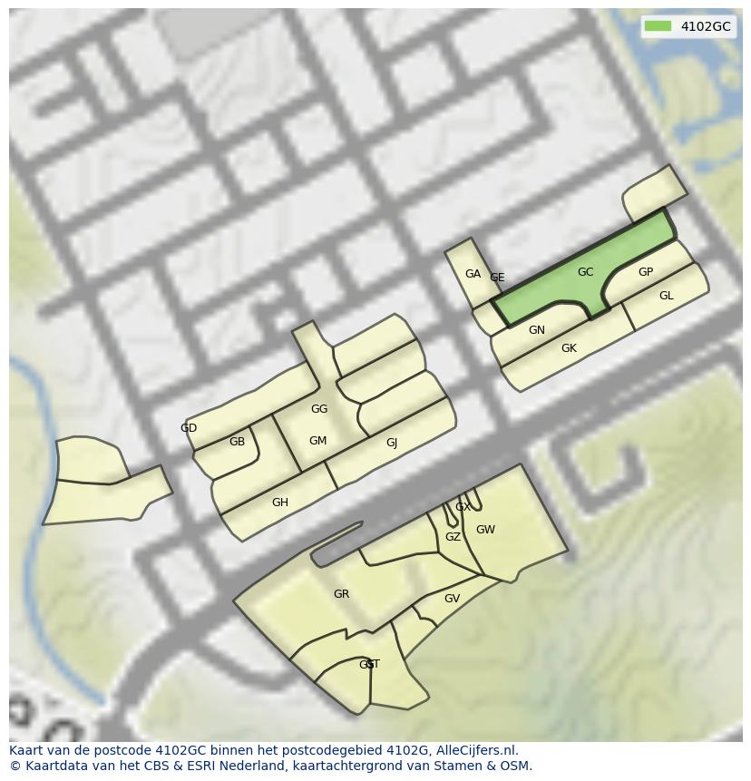 Afbeelding van het postcodegebied 4102 GC op de kaart.