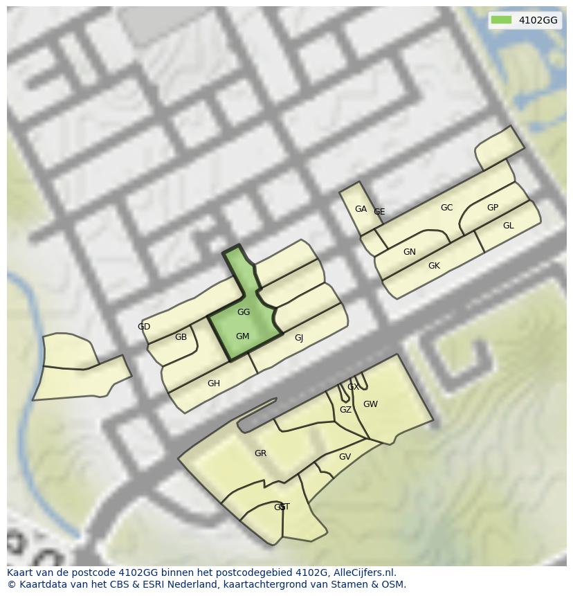 Afbeelding van het postcodegebied 4102 GG op de kaart.