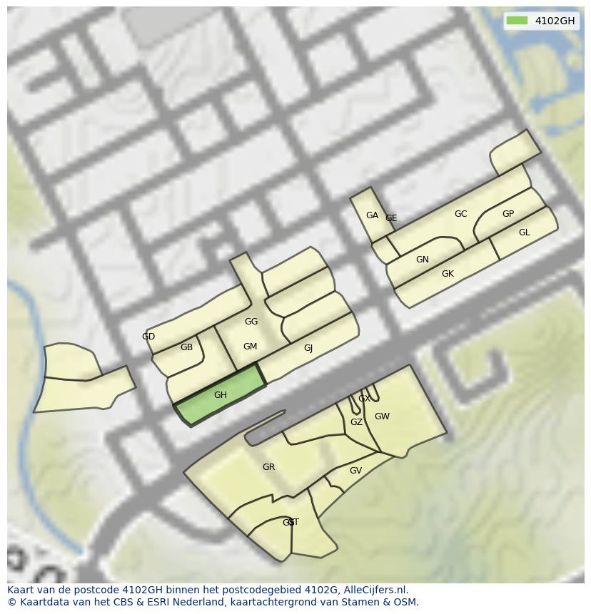 Afbeelding van het postcodegebied 4102 GH op de kaart.