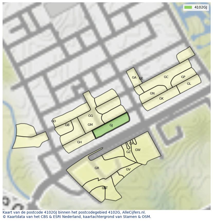 Afbeelding van het postcodegebied 4102 GJ op de kaart.