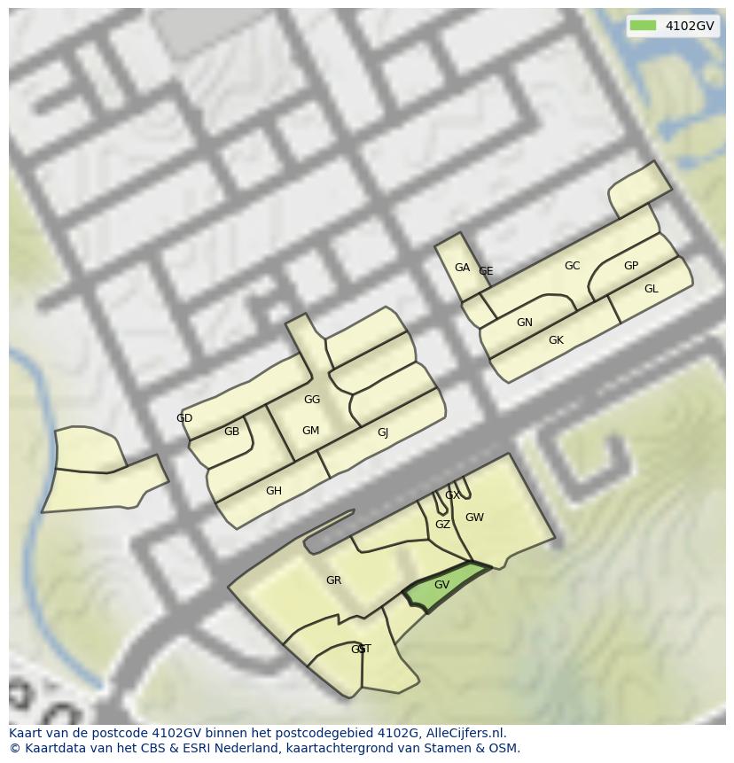 Afbeelding van het postcodegebied 4102 GV op de kaart.