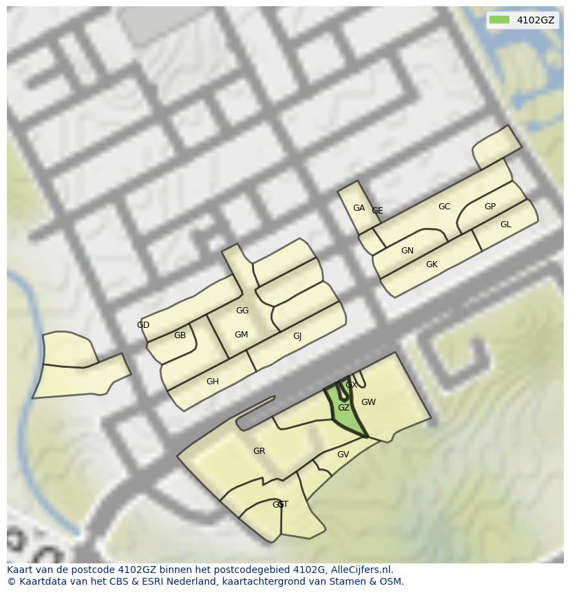 Afbeelding van het postcodegebied 4102 GZ op de kaart.