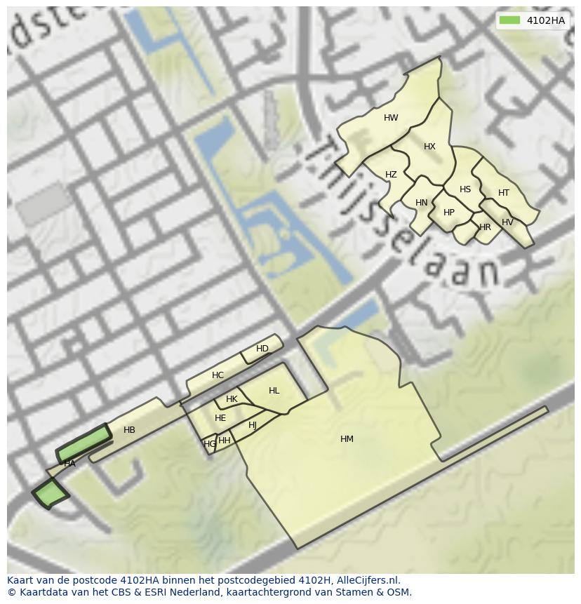 Afbeelding van het postcodegebied 4102 HA op de kaart.