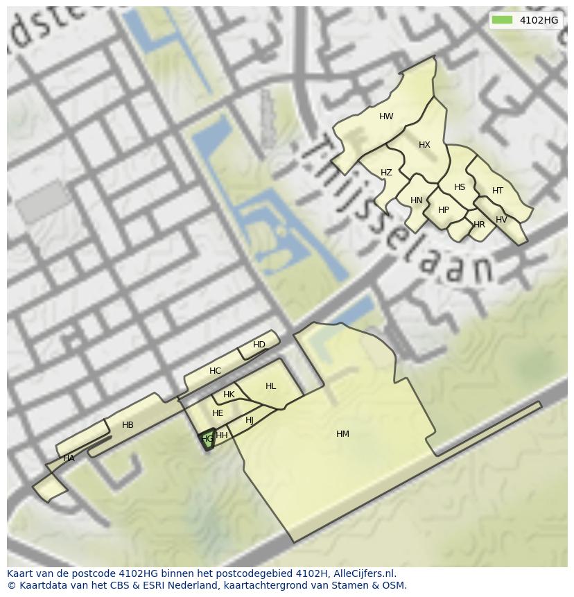 Afbeelding van het postcodegebied 4102 HG op de kaart.