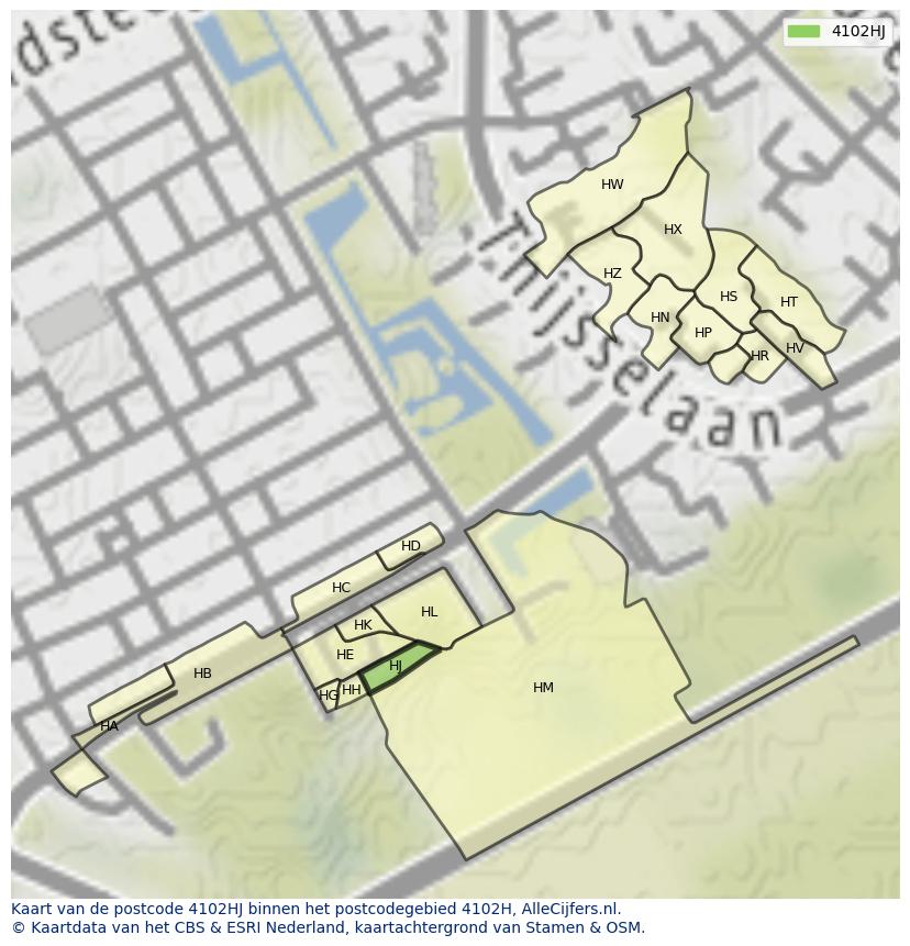 Afbeelding van het postcodegebied 4102 HJ op de kaart.