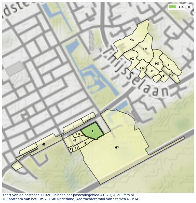 Afbeelding van het postcodegebied 4102 HL op de kaart.