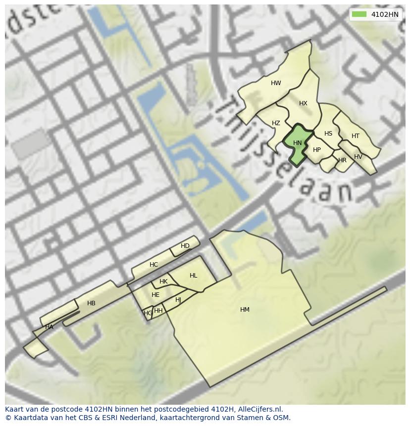 Afbeelding van het postcodegebied 4102 HN op de kaart.