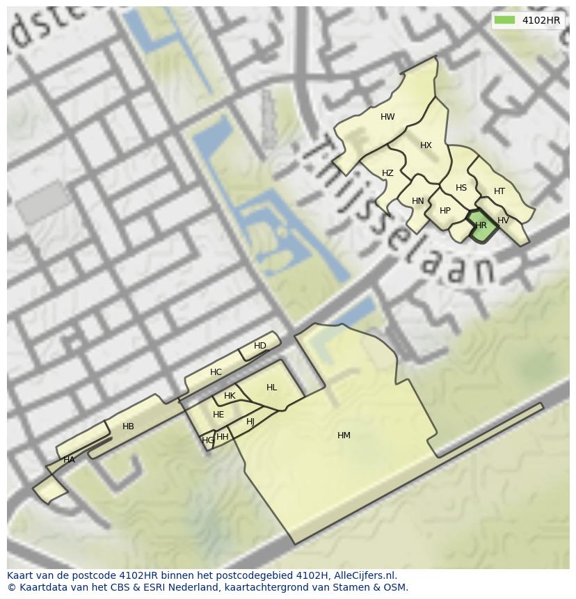Afbeelding van het postcodegebied 4102 HR op de kaart.