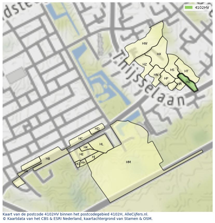 Afbeelding van het postcodegebied 4102 HV op de kaart.