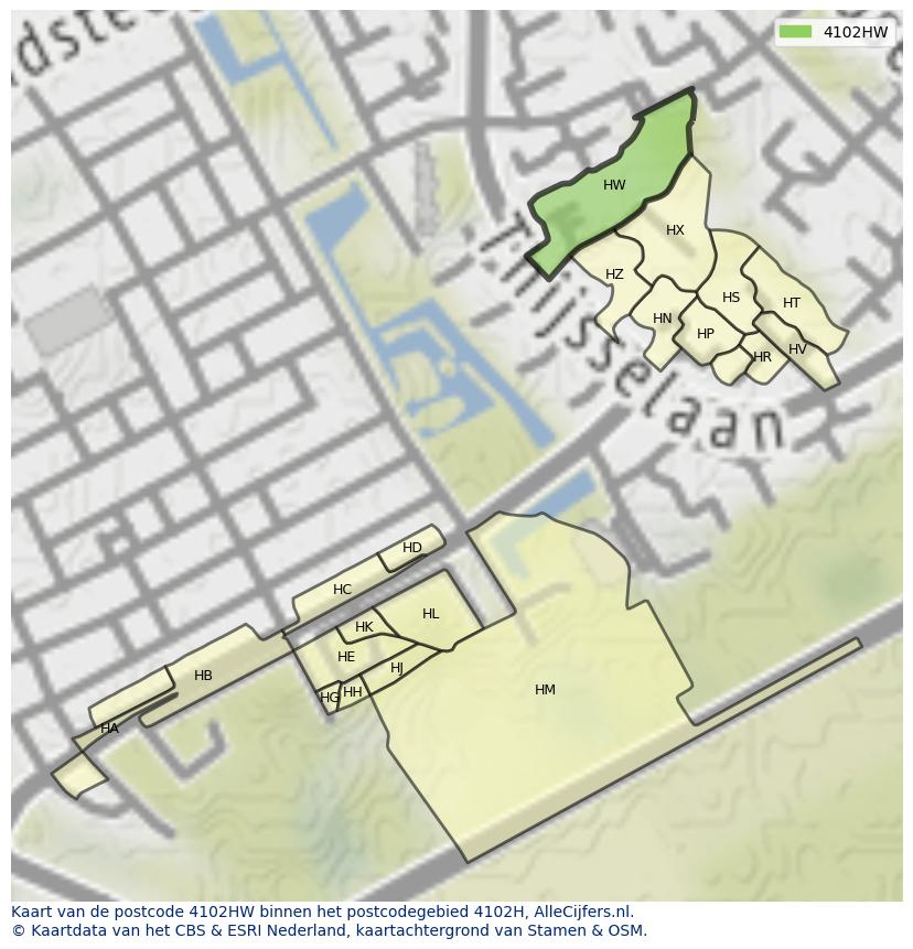 Afbeelding van het postcodegebied 4102 HW op de kaart.