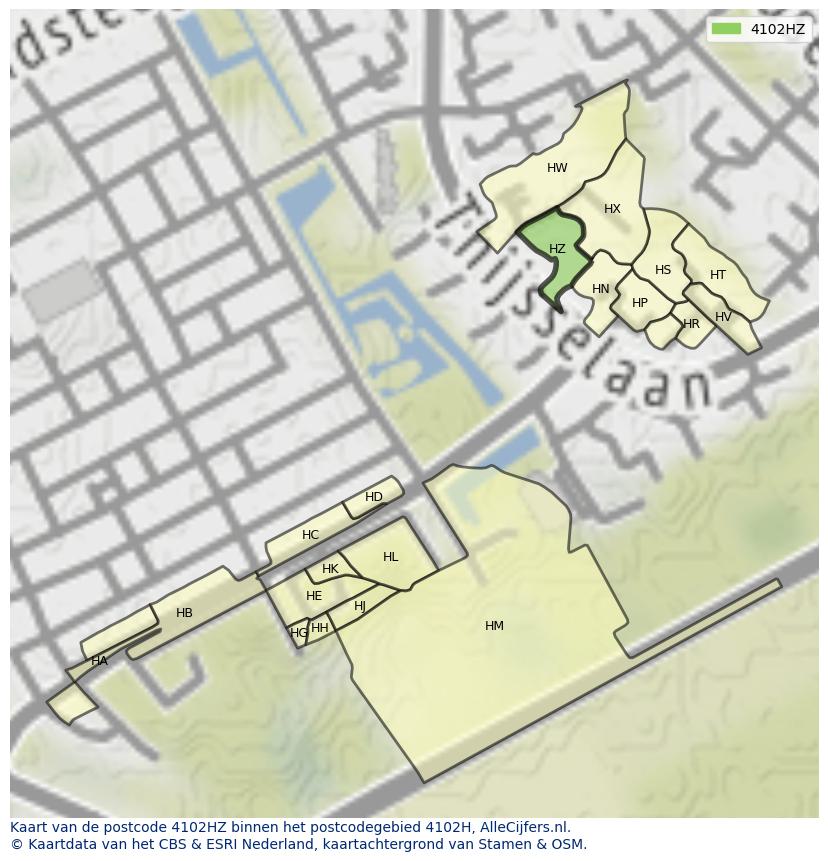 Afbeelding van het postcodegebied 4102 HZ op de kaart.