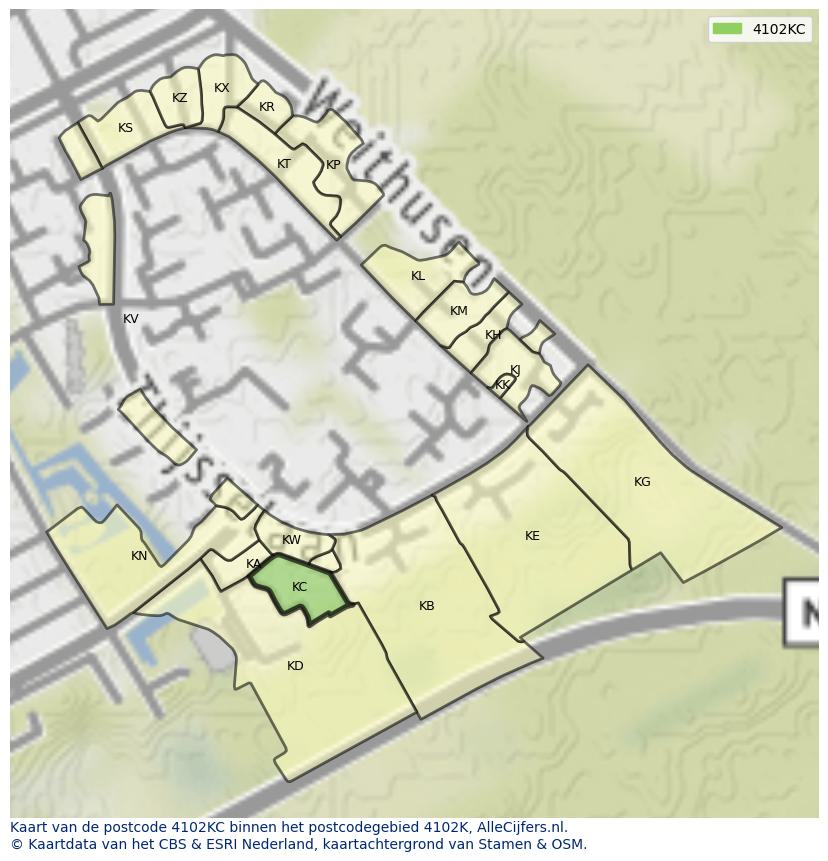 Afbeelding van het postcodegebied 4102 KC op de kaart.