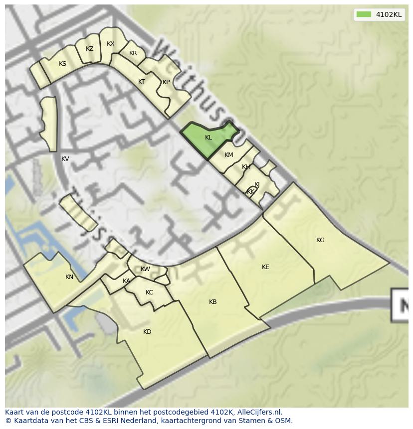 Afbeelding van het postcodegebied 4102 KL op de kaart.