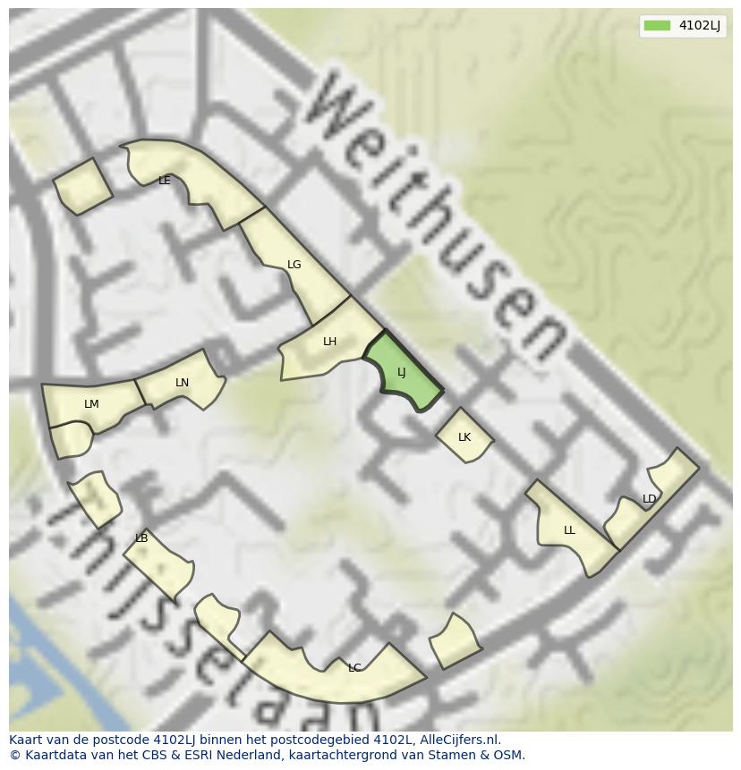 Afbeelding van het postcodegebied 4102 LJ op de kaart.