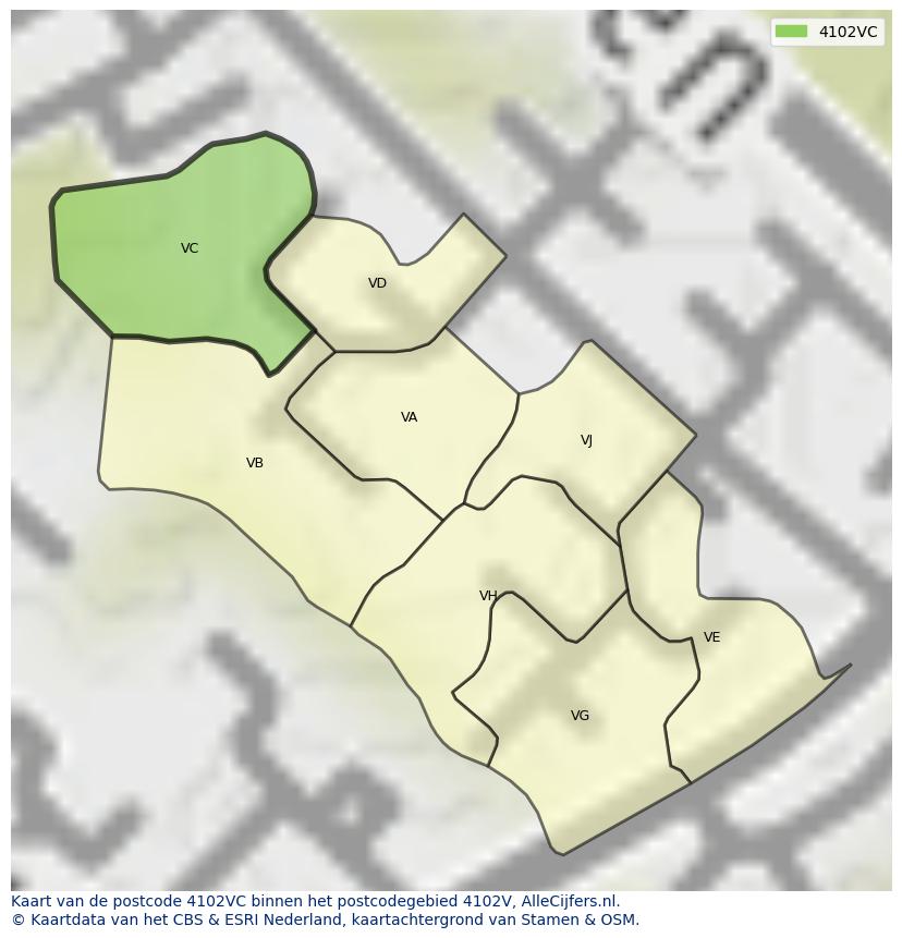 Afbeelding van het postcodegebied 4102 VC op de kaart.