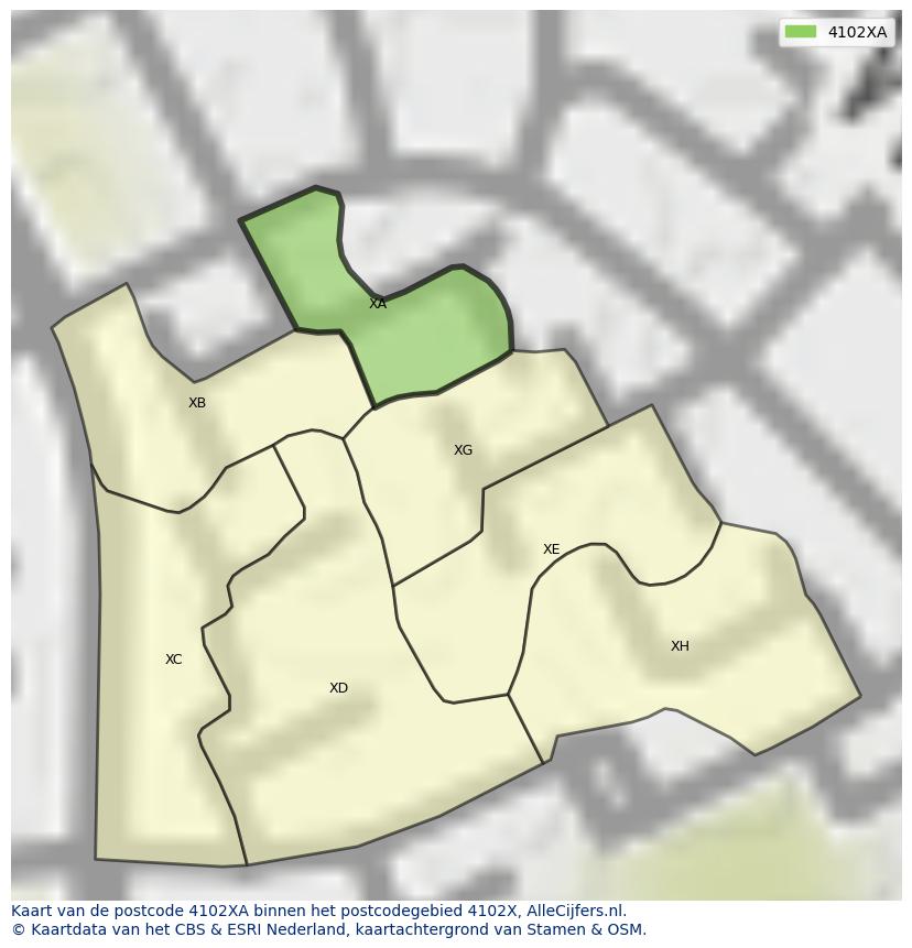 Afbeelding van het postcodegebied 4102 XA op de kaart.