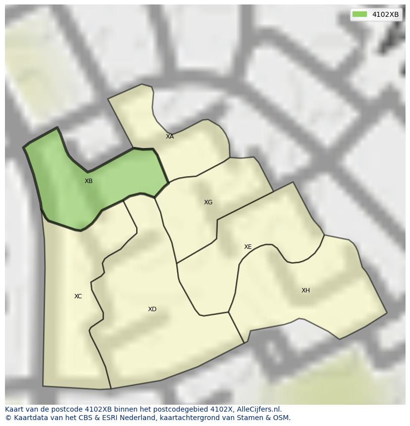 Afbeelding van het postcodegebied 4102 XB op de kaart.