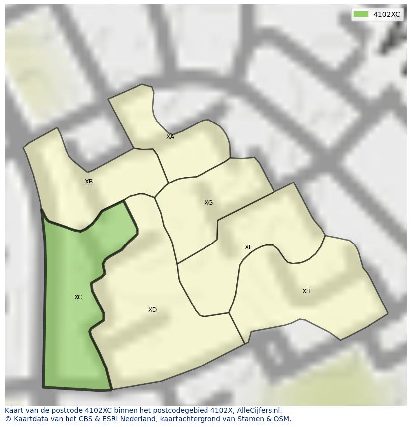 Afbeelding van het postcodegebied 4102 XC op de kaart.