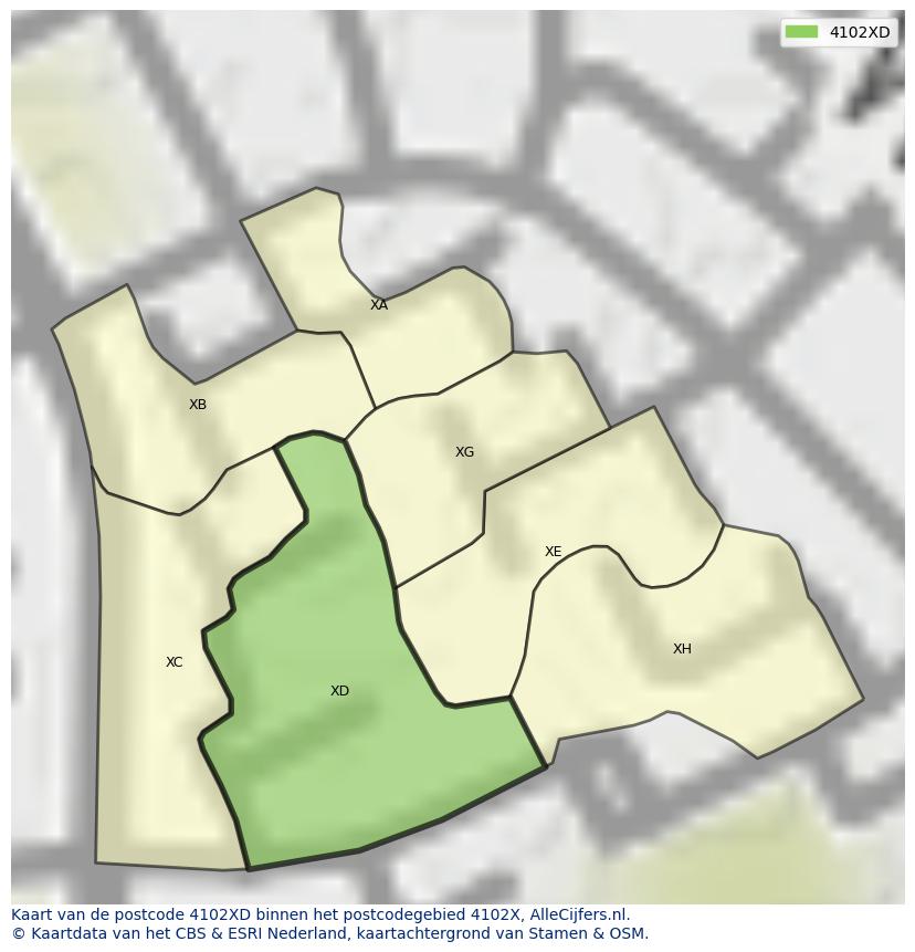 Afbeelding van het postcodegebied 4102 XD op de kaart.