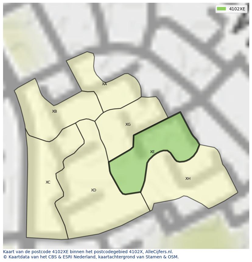 Afbeelding van het postcodegebied 4102 XE op de kaart.