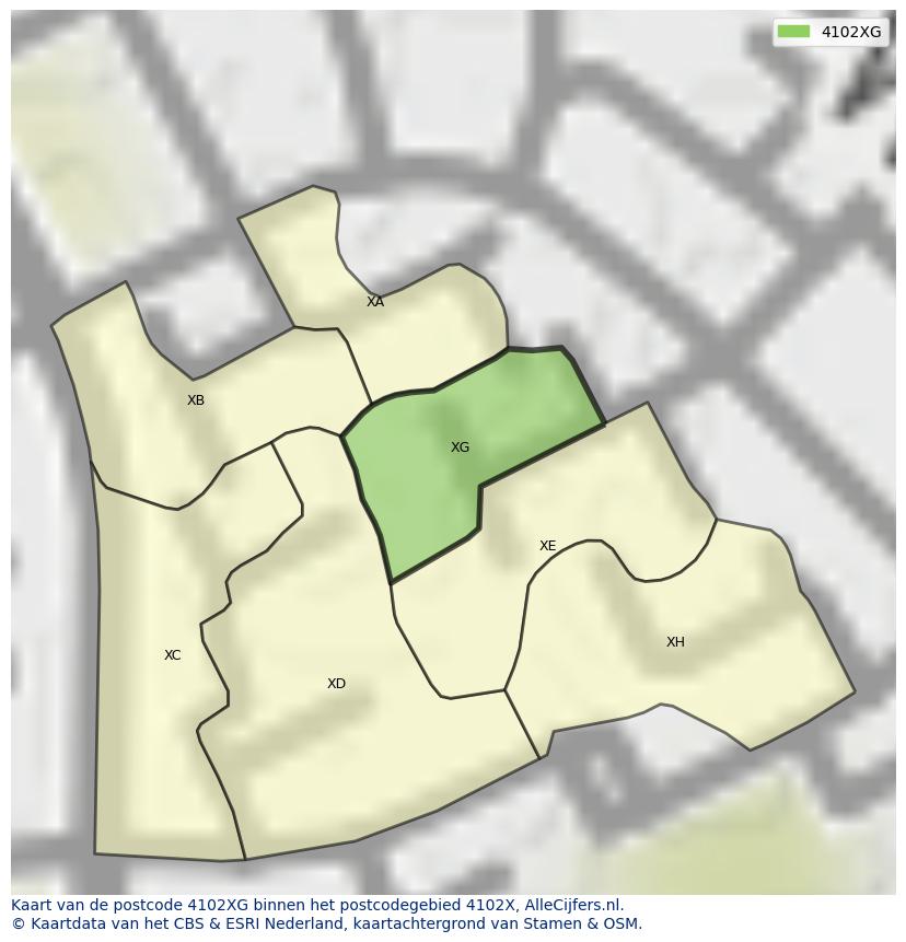 Afbeelding van het postcodegebied 4102 XG op de kaart.